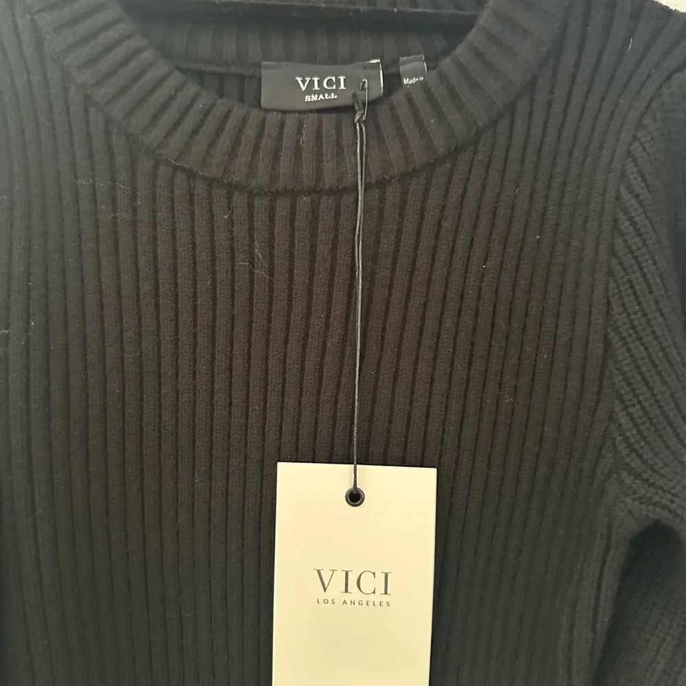 NWT! Vici Black Ribbed Puff Sleeve Sweater Dress - Picture 8 of 10